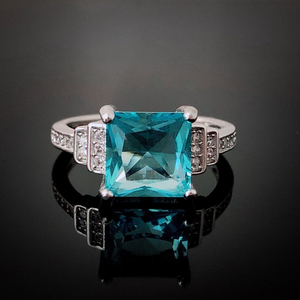 AVA Aquamarine Solitaries Ring, Sterling Silver Ring, Aquamarine Ring, Diamond Ring, Engagement Ring, Promise Ring, Wedding Ring
