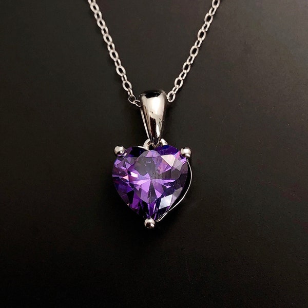 Amethyst Necklace, Sterling Silver Love Heart Necklace, February Birthstone necklace, February birthday, valentines, 6th Anniversary gift