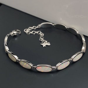 Fire Opal Solid Sterling Silver Bracelet - Opal Bracelet- Opal Jewellery - Silver Bracelet- Gemstone Bracelet