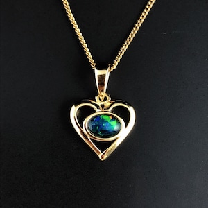 Grade A Australian Black Opal 18K Gold Vermeil Necklace, October Birthstone, Natural Opal Pendant, Dainty Opal Necklace, Green Opal gift