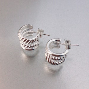 Skandinavische Design Ohrringe, Sterling Silber Creolen, Dreifach Creolen, einzigartige Designer Ohrringe