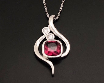 VITALITY Red Ruby necklace - Sterling Silver Ruby Jewelry, 40th wedding anniversary gift for her, July Birthstone birthday gift. Christmas