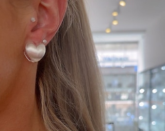 Sterling Silver Heart Stud Earrings, Scandinavian Design
