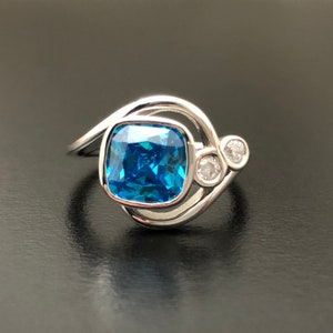 VITALITY Swiss Blue Topaz Sterling Silver Ring - Aquamarine Ring - White Gold Blue topaz Jewellery - December birthstone