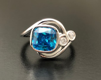 VITALITY Swiss Blue Topaz Sterling Silver Ring - Aquamarine Ring - White Gold Blue topaz Jewellery - December birthstone