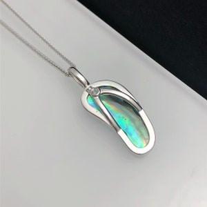 Flipflop Necklace, Flipflop Abalone Shell necklace, Abalone Shell Pendant, Sterling Silver Necklace