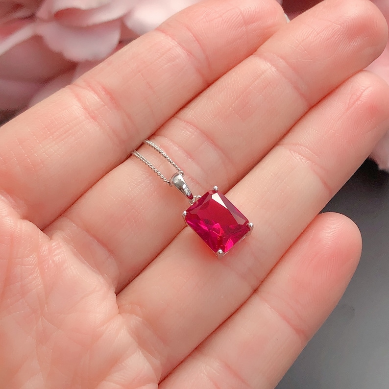 MIA Rectangle Ruby Necklace, July Birthstone, Sterling Silver Necklace, Ruby Pendant, Gemstone Necklace, Birthday, Anniversary Gift image 3