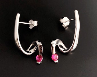 JAZZ Rubin Sterling Silver Droppande Ädelstensörhängen, Rubinörhängen, röda örhängen, Silverstiftörhängen, Juli Födelsesten