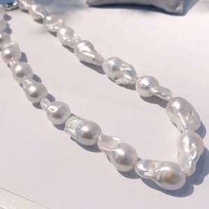 Elegant Sterling Silver Baroque Freshwater Pearl, White Pearl Necklace, Large Pearl necklace, Genuine Pearls June Birthstone Pendant