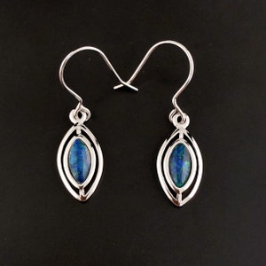 Real Australian Black Opal Silver Earrings, October Birthstone, Real Opal Stud Earrings, genuine Opal natural Opal Cabochon Opal Earrings