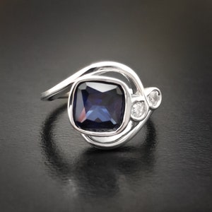 VITALITY blue Sapphire Sterling Silver Ring, white gold sapphire ring Jewellery, Engagement Ring, Promise Ring, September birthstone