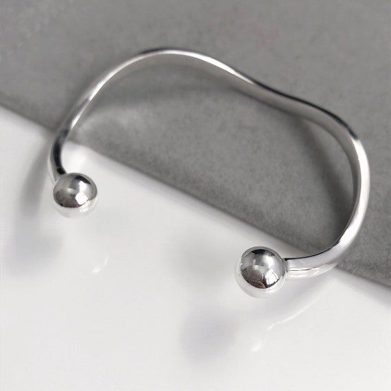 Sterling Silver Cuff Bracelet with Ball Ends Unique Design Sterling Silver Cuff Bracelet with Ball Ends Unique Design