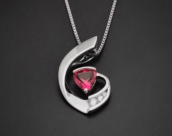 DAZZLE Ruby necklace. Sterling Silver Gemstone Necklace, 40th wedding anniversary gift, Red Ruby Pendant, July birthstone