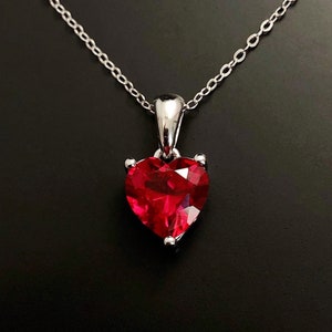 Ruby Necklace, Silver Love Heart Necklace, Silver Pendant, July Birthstone necklace, July Ruby birthday gift, anniversary gift