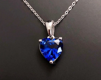 Sapphire Necklace, Sterling Silver Heart Necklace, September Birthstone necklace, September birthday anniversary gift, Gemstone pendant