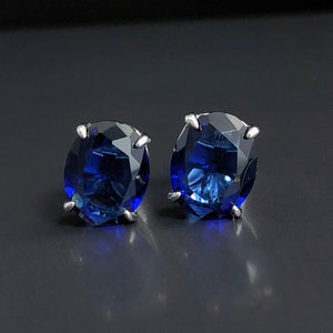 Blue Sapphire Oval Stud Earrings, Sterling Silver Gemstone Earrings, September Birthstone Gift, Gemstone Jewellery, Wedding Anniversary Gift