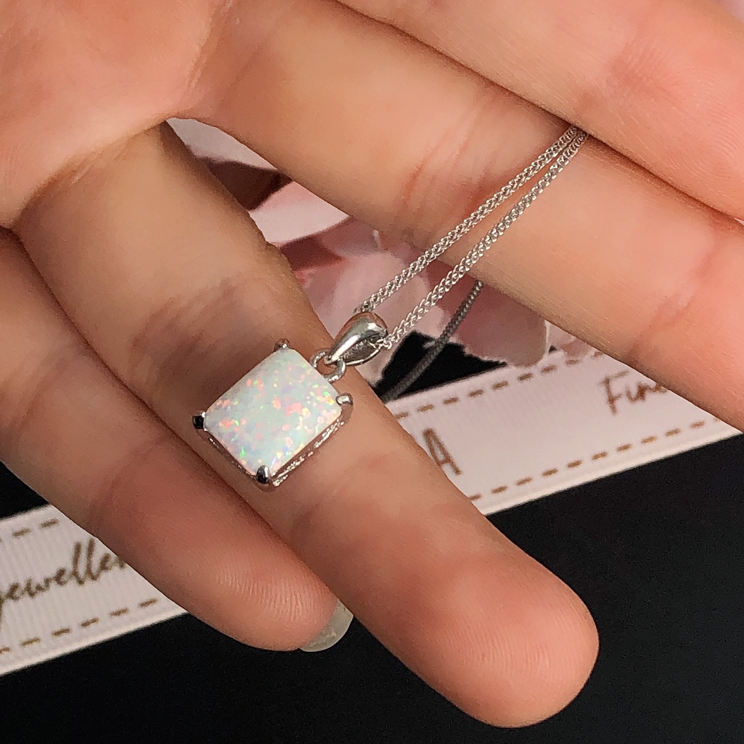 Square cheap opal necklace