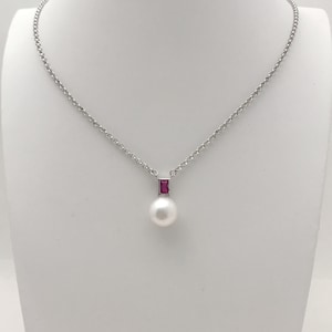 Chroma Red Ruby and Fresh Water Pearl necklace, 40th wedding anniversary gift, Ruby Pendant, July birthstone, Ruby Jewelry