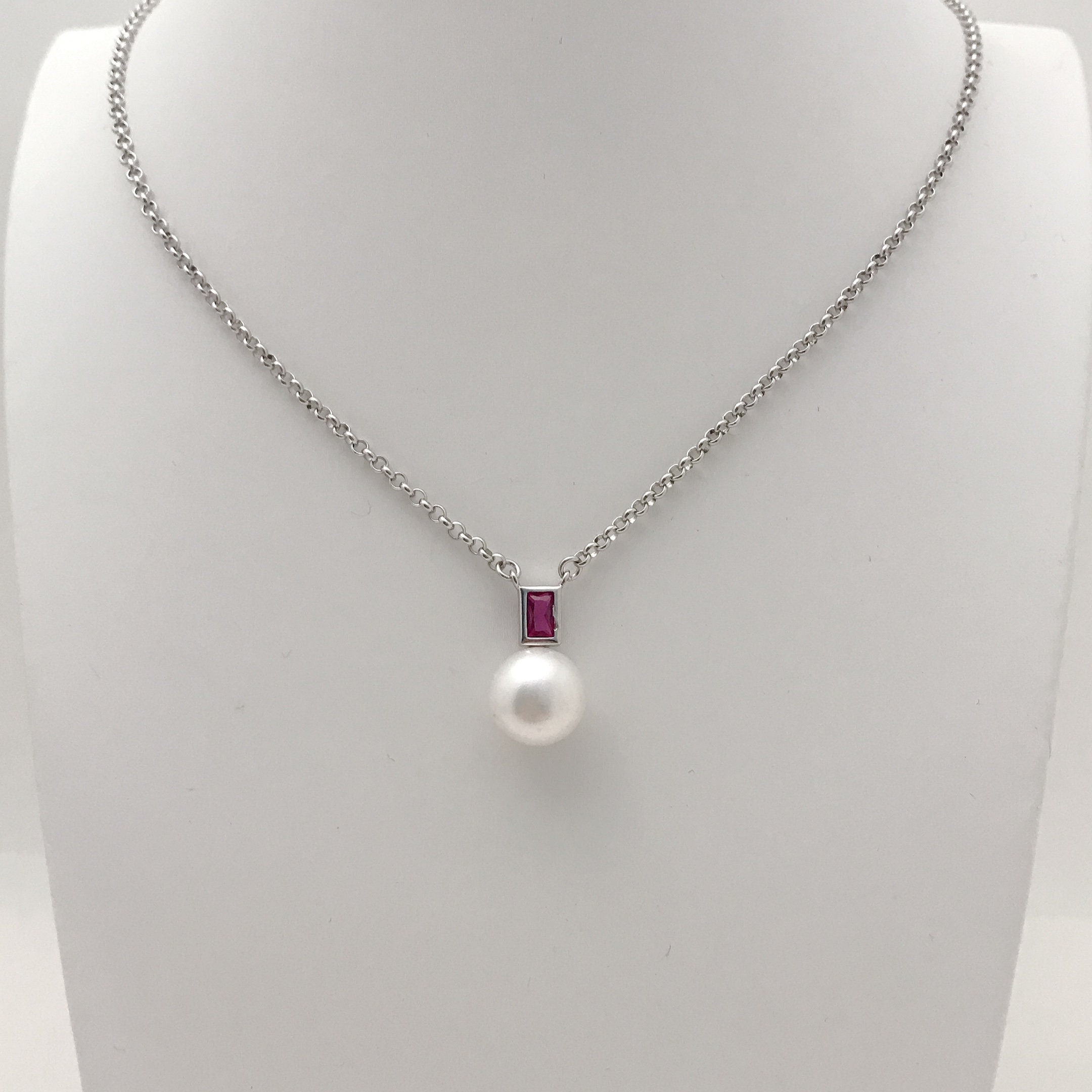 Chroma Red Ruby and Fresh Water Pearl Necklace, 40th Wedding