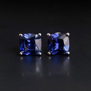 Tanzanite Cushion 7*7mm Stud Earrings, Sterling Silver Gemstone Earrings, December Birthstone Gift, Gemstone Jewellery, Blue Jewelry