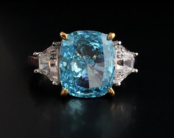 LUXUS Aquamarin-Statement Ring, blauer Aquamarin-Ring, Aquamarin-Cocktail-Ring, 19