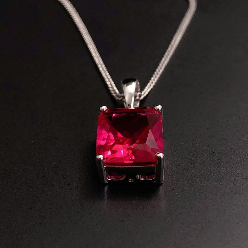 MIA Rectangle Ruby Necklace, July Birthstone, Sterling Silver Necklace, Ruby Pendant, Gemstone Necklace, Birthday, Anniversary Gift image 6