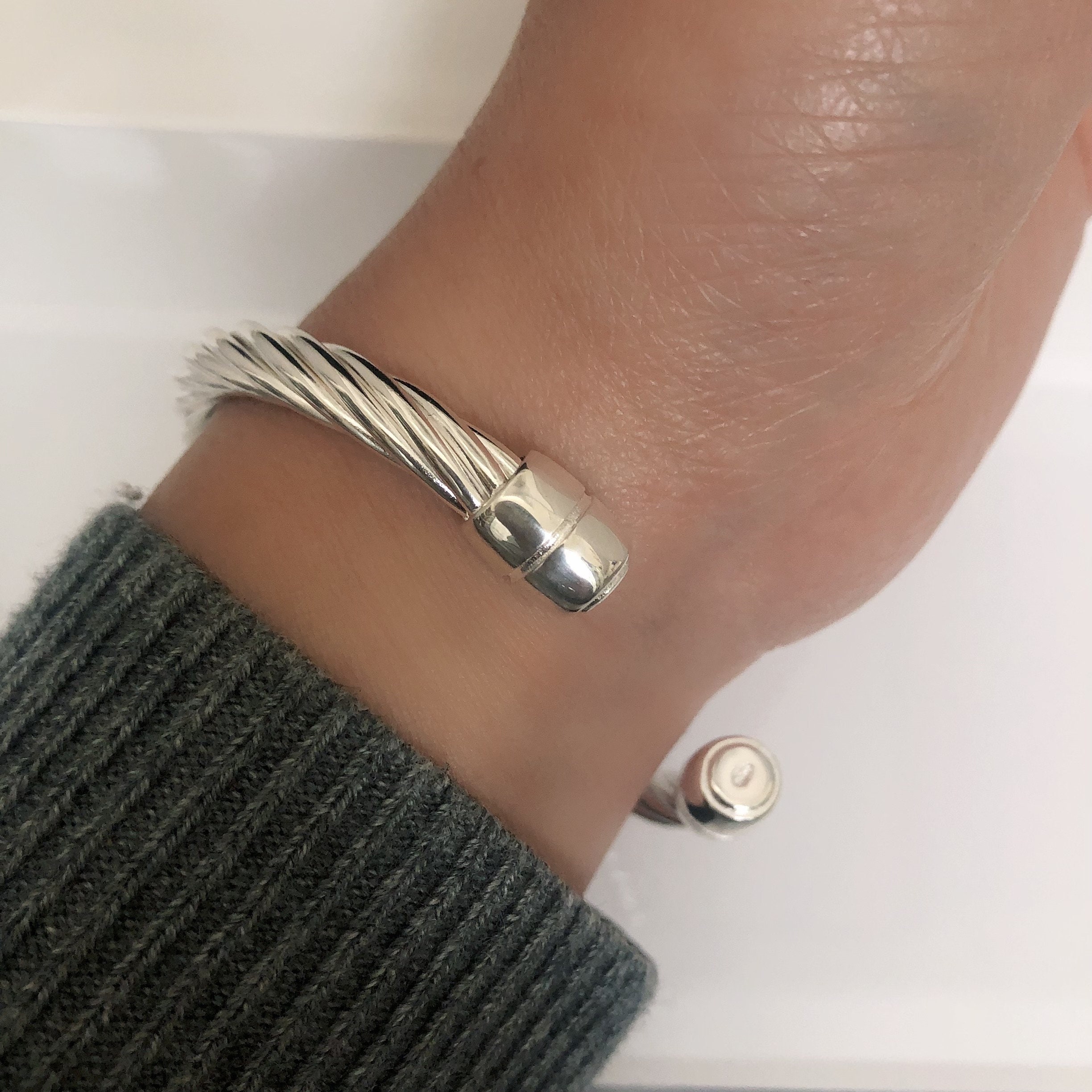 Twisted Heavy Silver Bangle, Sterling Silver Bracelet Cuff Bangle