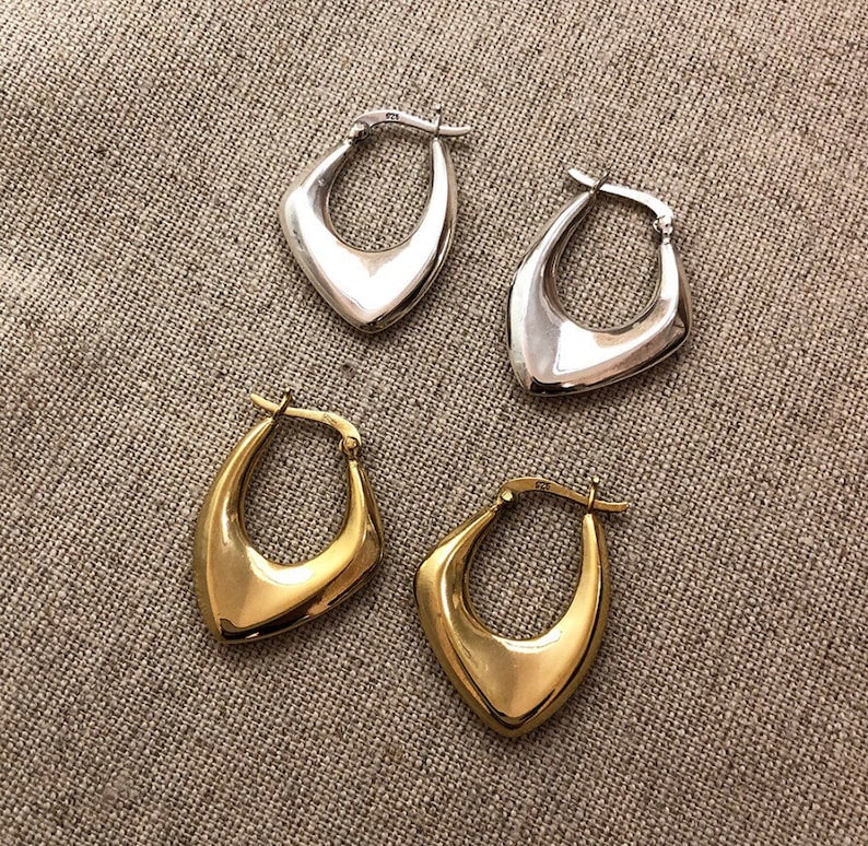 Art Deco Earrings designer hoop earrings minimalism sterling silver earring studs Scandinavian loop Earrings chunky silver earrings