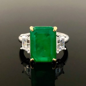 LAVISH Green Emerald Ring, Silver Cocktail Ring, May Birthstone, Emerald Cabochon Ring, Green gemstone, Emerald Engagement Ring, Gift