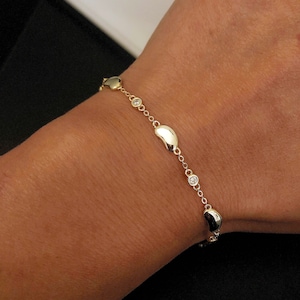 Bean Bracelet, Gold Bracelet, Unique, Dainty Bracelet, Clear Topaz, Sterling Silver Jewellery, Christmas, Anniversary, Birthday, gift