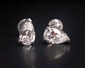 Clear Topaz Pear Earrings, Sterling Silver Stud Earrings, Birthstone gift, Gemstone Diamond Look earrings, Simple Minimalist Stud Earrings