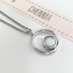 Sea Bubble Fire Opal Necklace, October Birthstone Pendant, Silver Gemstone Pendant, White Opal Cabochon, Natural Opal Jewellery, Opal Gift