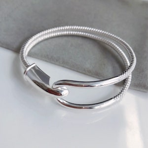 Art Deco bracelet, solid sterling silver bangle, chunky silver bracelet, unique Christmas gift for her, Scandinavian Design Bangle