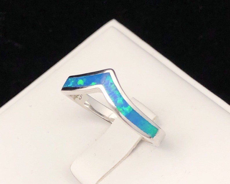 Blue Opal Ring silver opal ring fire opal October birthstone ring Sterling silver ring silver wish bone Ring