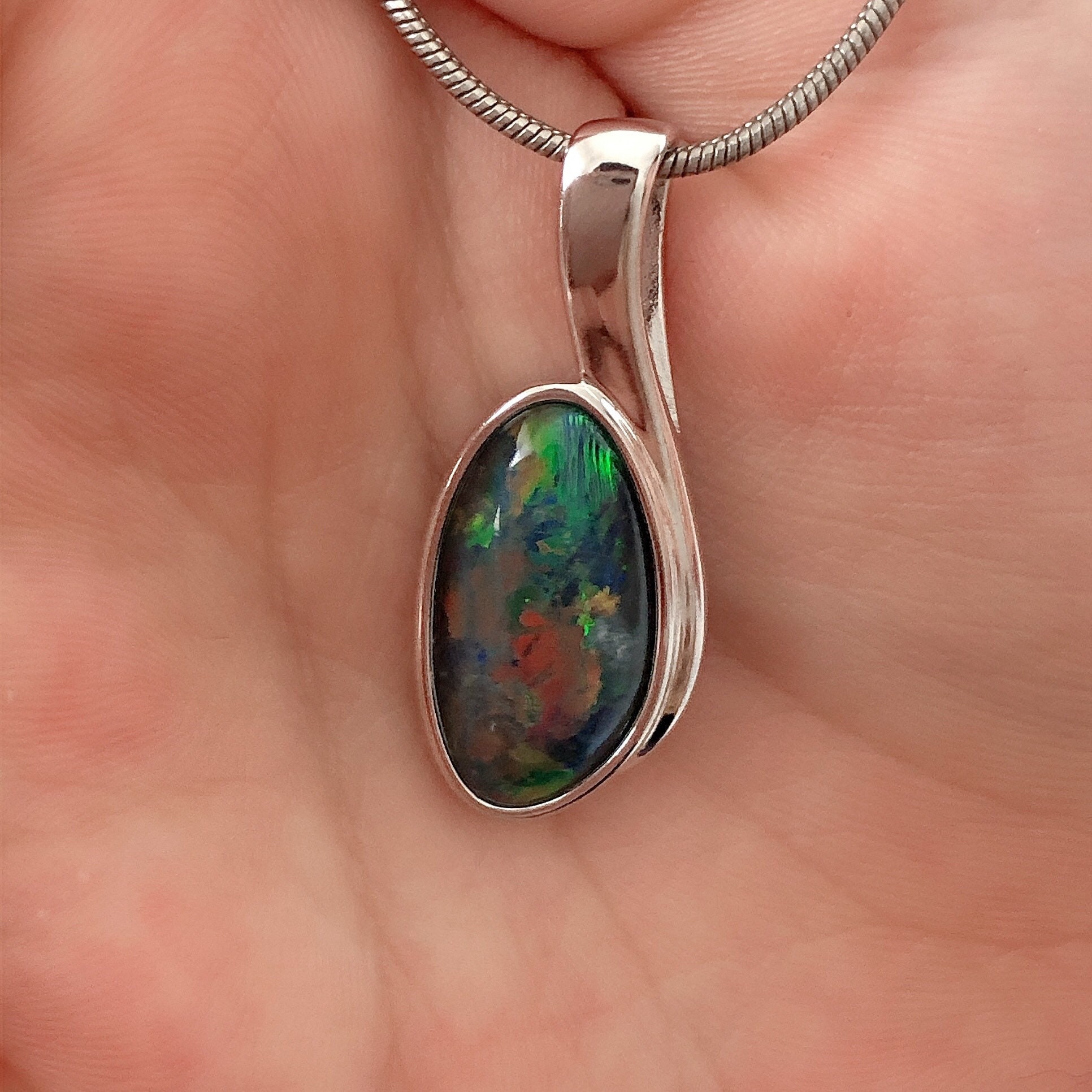 Natural Black Opal Sterling Silver Necklace October Etsy