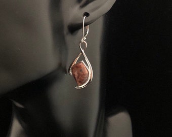 Tumbled Brown Granite Earrings, Sterling silver and 18ct Gold plating, Dangle Drop Earrings, Hook Gemstone Earrings, Natural Gemstone