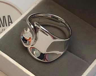 Heavy weight chunky sterling silver ring, statement silver ring, chunky silver ring, online sale ring gift for her, Front Adjustable Ring