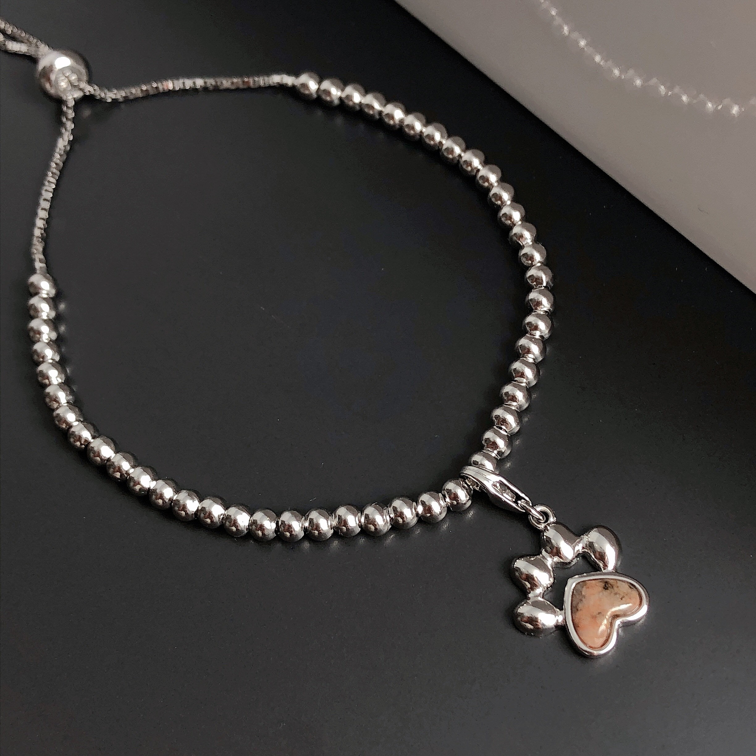Dog Lovers Charm Bracelet – Dog Bone, Paw & Crystal Beads On Silver-Tone Snake Chain