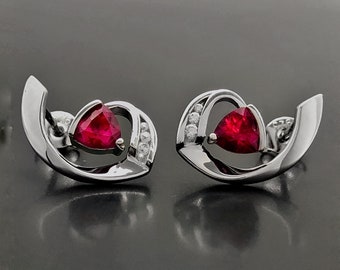 DAZZLE Ruby Earrings. Sterling Silver Gemstone Earrings, 40th wedding anniversary gift, Red Ruby jewellery, July birthstone