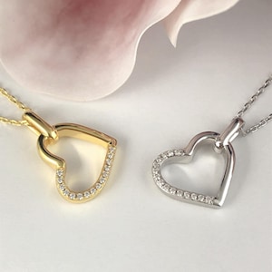 Moissanite Love Heart Necklace, Yellow Gold Heart Jewelry, Sterling Silver Love Heart, Diamond Heart Necklace, Wedding anniversary Gift