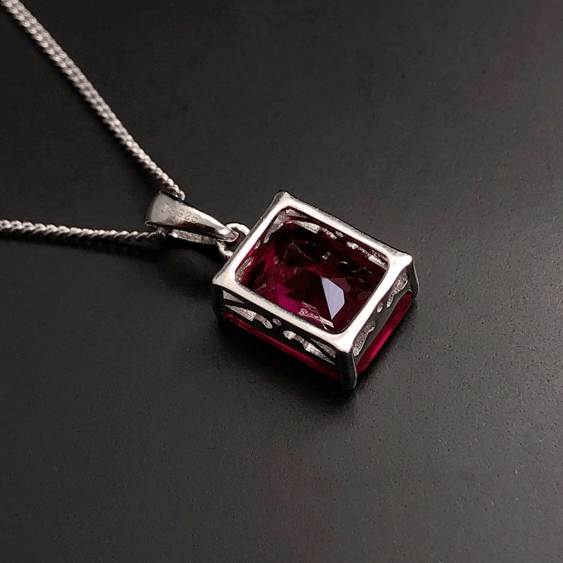 MIA Rectangle Ruby Necklace, July Birthstone, Sterling Silver Necklace, Ruby Pendant, Gemstone Necklace, Birthday, Anniversary Gift image 9