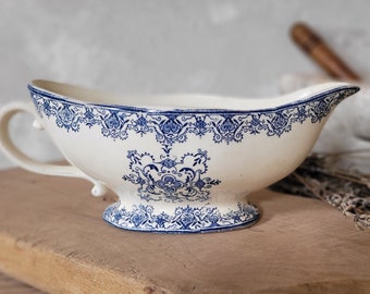 Salsiera francese vintage Terre de Fer/Transferware/salsiera/Ironstone francese