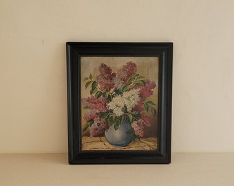 Vintage Still Life Painting - Lilac, Framed painting, Signed, Vintage Artwork