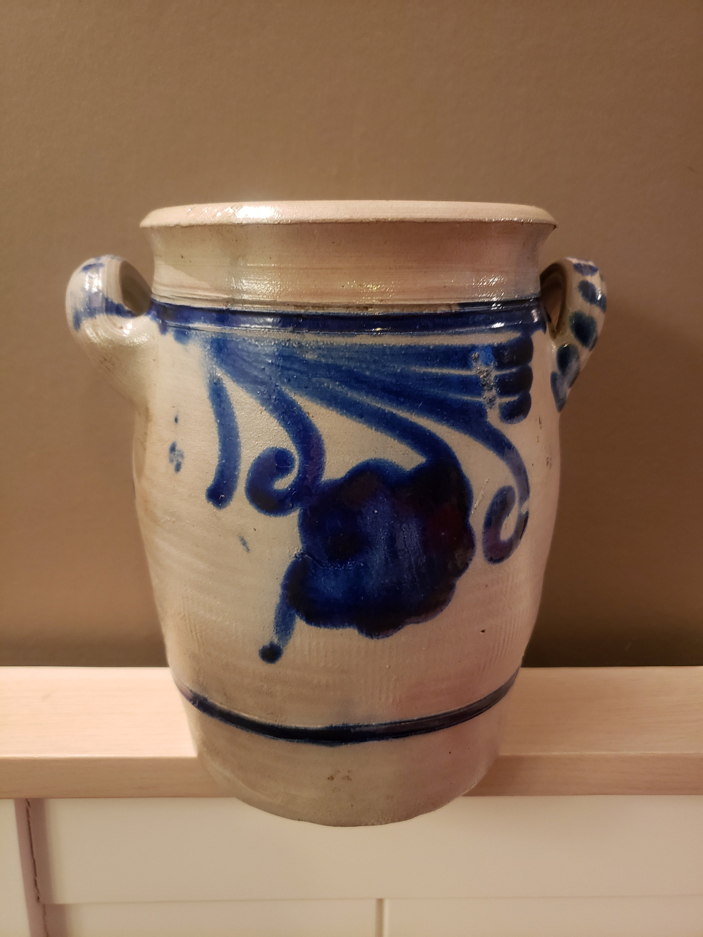 Pot en Grès Gris Motif Bleu