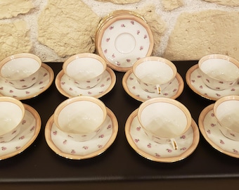 Set of 8 cups and 12 saucers in Limoges porcelain