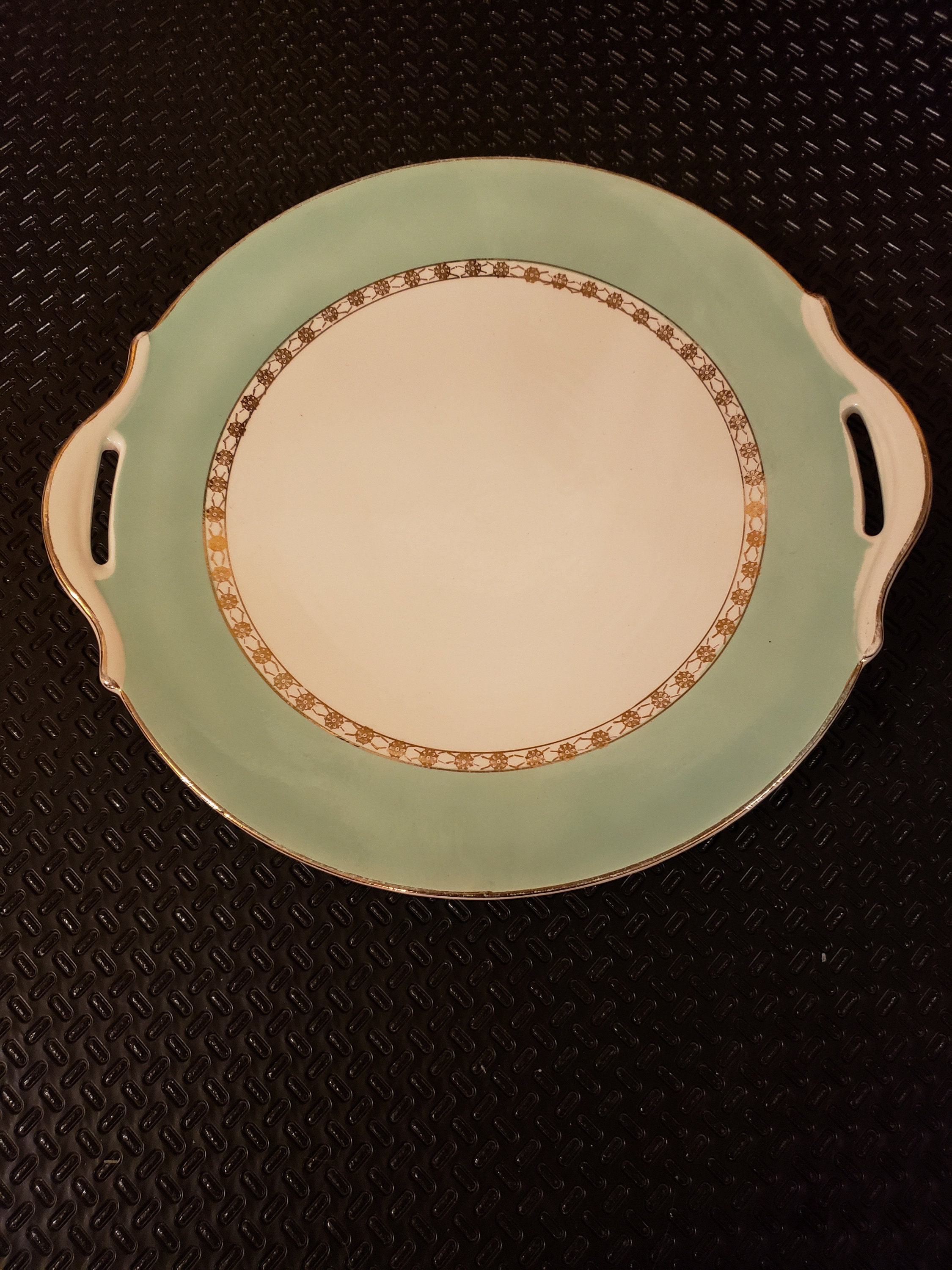 Plat Vintage Ø27 cm Porcelaine Sarreguemines Flameco Vert État +