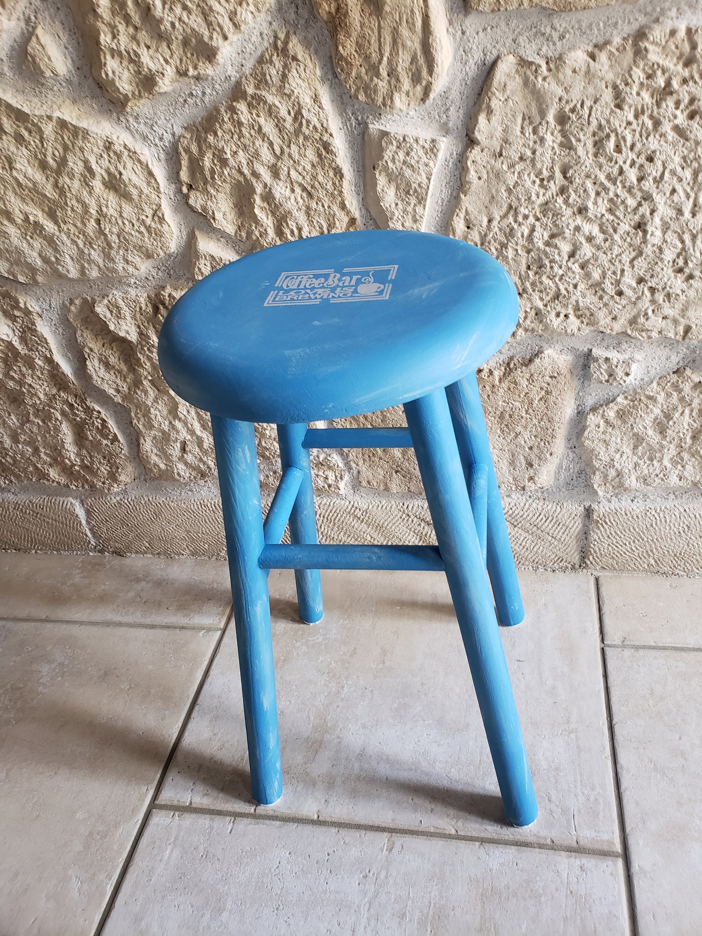 Ancien Tabouret en Bois Relooké