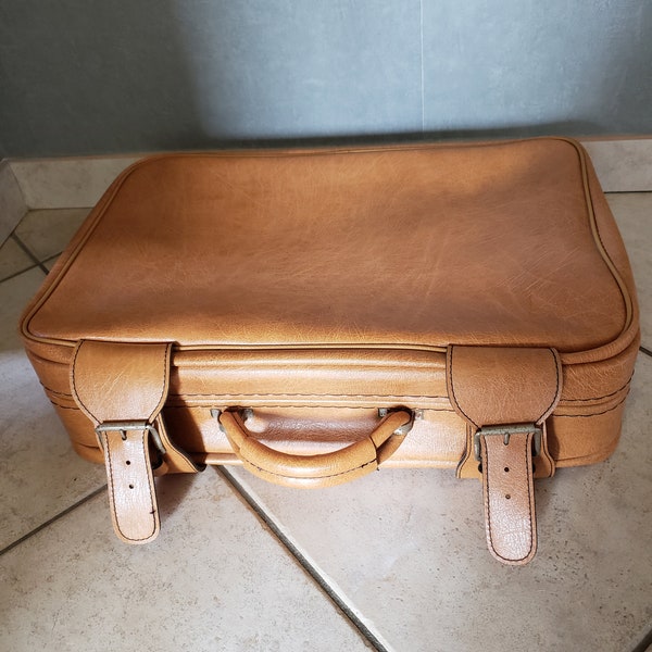 Valise portée main vintage simili cuir années 60 avec clés