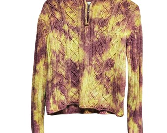Tie dye half zip front sweater, hand dyed vintage knit, women's small