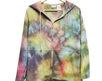 Tie dye zip front sweatshirt, hand dyed sweatshirt, women's small